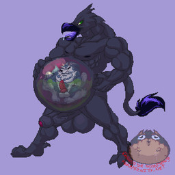 5_fingers abdominal_bulge abs animal_genitalia animal_penis anthro balls beak belly big_balls big_belly big_penis black_body black_nose black_penis black_skin blue_body blue_skin bodily_fluids bouncing_balls canine_genitalia canine_penis cum cumshot duo ejaculation erection eyes_closed fingers foreskin genital_fluids genitals green_eyes hand_on_belly knot looking_aside male male/male multicolored_body multicolored_skin muscular muscular_male open_mouth oral_vore orgasm penis penis_size_difference saliva simple_background size_difference standing stomach_acid tail thin_tail tongue vein vore white_body white_skin hungothenomster mythology avian bird canid canine mammal mythological_canine mythological_creature werecanid werecanine werecreature werewolf 1:1 2017 animated digital_media_(artwork) loop pixel_(artwork) pixel_animation