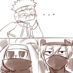 accessory anthro big_pupils eyewear face_mask floppy_ears goggles group hair half-closed_eyes headband long_ears look_alikes looking_at_another male mouth_mask narrowed_eyes not_furry_focus pupils text thinking trio chubides naruto_(series) nintendo pokemon kakashi_hatake obito_uchiha generation_8_pokemon human lagomorph mammal pokemon_(species) raboot artist_name comic crossover low_res monochrome signature sketch