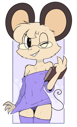 4_fingers absolute_territory anthro big_ears biped black_eyes book breasts brown_ears clothed clothed_anthro clothed_female clothing eyelashes eyewear female female_anthro fingers flat_chested fur glasses head_tuft holding_book holding_object legwear looking_aside navel_outline no_pupils one_eye_closed open_mouth open_smile panties panty_peek purple_clothing purple_legwear purple_panties purple_sweater purple_thigh_highs purple_topwear purple_underwear seductive sharp_teeth shoulderless_sweater small_breasts smile snout snout_from_the_front solo standing sweater tail tan_body tan_fur tan_inner_ear teeth thigh_highs topwear tuft underwear white_sclera wink theartmanor pandemonium_wizard_village molte mammal murid murine rodent 2026 digital_drawing_(artwork) digital_media_(artwork) hi_res portrait shaded simple_shading three-quarter_portrait