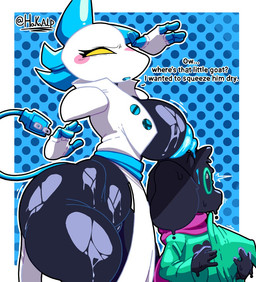 anthro big_breasts big_butt bodily_fluids breasts butt duo female looking_for_someone machine male nervous sweat thick_thighs karikhuri deltarune undertale_(series) ralsei tasque_manager bovid caprine darkner felid feline goat mammal robot meme