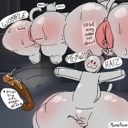 :3 anal_wink anthro anus backsack balls big_anus big_butt blush blush_lines bodily_fluids body_blush bottom_heavy brown_penis butt butt_blush dialogue dildo femboy front_view genital_fluids genitals glistening glistening_body glistening_butt greeting huge_butt humanoid_genitalia humanoid_penis hyper hyper_butt leaking_anus leaking_precum looking_at_viewer lube lube_on_dildo male meow onomatopoeia penis pink_anus precum precum_squirt puckered_anus puffy_anus roleplay sex_toy shortstack shortstack_male silly small_balls small_penis solo sound_effects sweat tail text thick_thighs white_body wide_hips marpypawz roblox stupid_sexy_roblox_cat_(marpypawz) classic_cat_(roblox) domestic_cat felid feline felis mammal robloxian 1:1 english_text hi_res