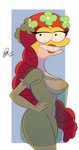 anthro breasts clothing dress female hair half-closed_eyes lipstick looking_at_viewer makeup narrowed_eyes nipples red_hair smile solo translucent translucent_clothing translucent_dress bunbunmuffins amphibia_(series) disney felicia_sundew amphibian frog 2022 absurd_res hi_res