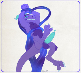 3_toes anal anal_penetration anthro balls blue_cum blue_eyes blue_horn bodily_fluids border clenched_teeth colored_cum cum cum_while_penetrated digitigrade ejaculation erection feet genital_fluids genitals hands_above_head hands_together horn humanoid_genitalia humanoid_penis looking_at_viewer male male_anthro nude penetration penis restrained restrained_by_tentacles simple_background solo spread_toes teeth tentacle_in_ass tentacle_penetration tentacles textured_background toes translucent translucent_tentacles unusual_bodily_fluids unusual_cum unusual_genital_fluids white_background korichi kobold scalie 2021 hi_res