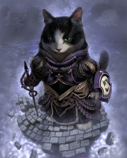 ambiguous_gender black_body black_fur front_view fur green_eyes inner_ear_fluff melee_weapon shield solo standing sword tuft weapon whiskers white_body white_fur ponkichim domestic_cat felid feline felis mammal shaded