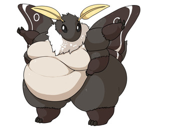 4_arms anthro belly big_belly big_breasts big_butt biped black_body black_fur breasts butt female female_anthro fur insect_wings multi_arm multi_limb non-mammal_breasts nude nude_anthro nude_female obese obese_anthro obese_female overweight overweight_anthro overweight_female pose simple_background solo standing thick_thighs white_belly white_body white_fur wings yosioka_san jonasii arthropod insect lepidopteran moth 4:3
