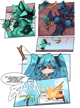 anthro areola asking asking_another black_body black_fur blue_areola blue_hair blue_inner_ear blue_nipples breasts cheek_tuft day dialogue dog_food dog_treat empty_eyes facial_tuft female fur fur_tuft green_body green_fur group hair holding_object lying male nipples nude nude_anthro nude_female on_back open_mouth palm_tree pecs pet_food plant sky speech_bubble talking_to_another text throwing_object tree trio tuft sirkerner epic_games fortnite mythology vocaloid yamaha_corporation cerberus_(fortnite) hatsune_miku pack_leader_highwire canid canid_demon canine canis demon hellhound human mammal mythological_canine mythological_creature wolf absurd_res comic english_text hi_res