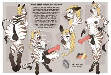 abs accessory angry animal_genitalia animal_penis anthro balls big_breasts big_penis blonde_hair blue_eyes breasts cock_ring crouching equine_genitalia equine_penis erection facial_piercing fur genitals gynomorph hair herm intersex jewelry lip_piercing looking_back masturbation muscular muscular_gynomorph muscular_intersex nipples nose_piercing nude penile penile_masturbation penis penis_accessory penis_jewelry piercing rear_view septum_piercing simple_background solo striped_body striped_fur stripes tail text vulva viskasunya lystra_(lada_snow) equid equine mammal zebra absurd_res hi_res model_sheet