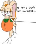 anthro bodily_fluids clothing fake_breasts female flat_chested flirting food footwear fruit loli looking_at_viewer melon plant socks solo sweat sweatdrop text watermelon young young_anthro unknown_artist sega sonic_the_hedgehog_(series) cream_the_rabbit hi_res