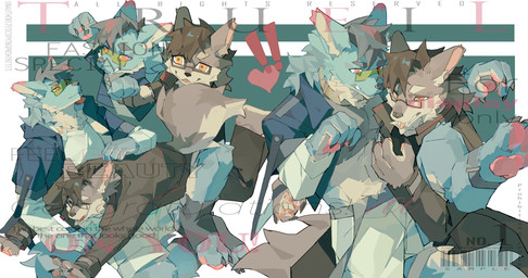 abs anthro athletic athletic_anthro athletic_male barcode blue_body blue_fur brown_body brown_fur chibi duo eyewear fight fur glasses hug male orange_eyes pecs tongue tongue_out wearing_glasses white_body white_fur viosgit 2023 absurd_res cover hi_res magazine_cover