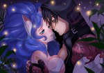 blue_hair blush breasts claws clothing duo eye_contact female hair imminent_kiss light_body light_skin long_hair looking_at_another male male/female narrowed_eyes night side_boob iamtabbychan capcom darkstalkers tekken felicia_(darkstalkers) jin_kazama animal_humanoid felid felid_humanoid feline feline_humanoid human humanoid mammal mammal_humanoid crossover