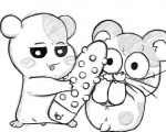 bdsm blush bondage bound butt dildo duo female feral sex_toy shocked unknown_artist hamtaro_(series) oruchuban_ebichu ebichu hamtaro cricetid hamster mammal rodent crossover monochrome