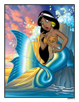 alternate_species black_hair blue_body blue_scales breasts ear_piercing female fin hair implied_transformation on_rock open_mouth outside photo_background piercing rock scales solo split_form starfish_(accessory) starfish_bra surprised tail water justinblong2003 disney disney's_aladdin princess_jasmine_(disney) aquatic asterozoan echinoderm humanoid humanoid_merfolk merfolk starfish 2005 digital_media_(artwork) mixed_media photography_(artwork)