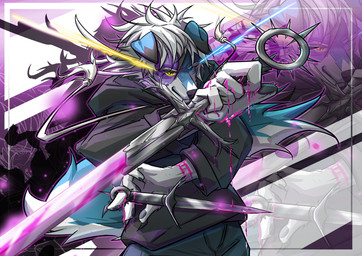 ambiguous_gender anthro black_clothing blue_body blue_eyes blue_fur clothing dagger fur melee_weapon solo sword weapon white_body white_fur yellow_eyes wuyuwuzhi yean_(kianyemao) hi_res