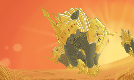armor feral group horn quadruped running sunset trio fiyobird bandai_namco digimon digimon_(species) mammal rhinoceros rhinomon absurd_res hi_res
