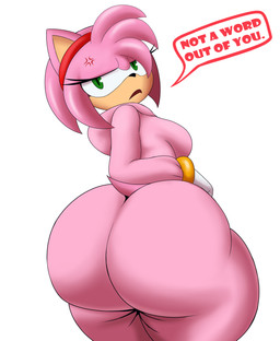 accessory annoyed anthro big_butt black_nose bottomwear bracelet breasts butt clothing cross-popping_vein eyelashes female fur green_eyes headband jewelry pants pink_body pink_fur short_tail solo sweatpants sweatshirt tail talking_to_viewer mechspazer sega sonic_the_hedgehog_(series) amy_rose eulipotyphlan hedgehog mammal absurd_res hi_res shaded
