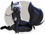 anthro black_body black_fur blue_eyes blush bottomwear bra breasts clothing crouching female fur hair heart_symbol looking_at_viewer skirt smile solo underwear white_hair aimi besial canid canine mammal 2013 digital_media_(artwork) hi_res shaded