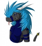 anthro blue_hair fangs hair horn looking_at_viewer male simple_background smile solo teeth tongue white_background zairiza mythology zai_(zairiza) dragon mythological_creature mythological_scalie scalie