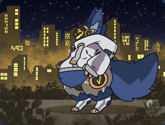 3_toes 4_fingers anthro belly belly_overhang big_tail blue_body blue_fur city clothing cybernetic_face cybernetics detailed_background ear_piercing feet fingers footwear fur hoodie machine male navel neck_tuft night overweight overweight_male piercing screen screen_face sky slightly_chubby smile socks solo stirrup_socks tail thick_thighs toes topwear tuft kokoro-doll voyager_(kokoro-doll) mammal protogen robot 2021 digital_media_(artwork) hi_res