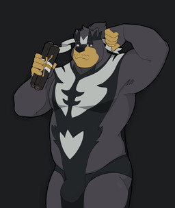 5_fingers anthro black_background black_clothing black_nose black_underwear bulge clothing fingers flexing flexing_bicep grey_body head_tuft holding_object looking_at_viewer male markings musclegut muscular simple_background solo tuft underwear yellow_markings andeandog nintendo pokemon generation_8_pokemon legendary_pokemon pokemon_(species) single_strike_style_urshifu urshifu absurd_res cel_shading hi_res shaded