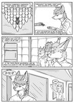 absurd_res adam_flint ambiguous_gender anthro bear black_and_white canid canine clothed clothing comic door ear_piercing english_text eric_doyle fox glass group hi_res hybrid inner_ear_fluff inside kifyun2 male mammal monochrome piercing prosthetic prosthetic_arm prosthetic_limb scar simple_background speech_bubble tatsuo_kimura text tuft