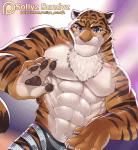2016 2d_animation 4_fingers abs animated anthro biceps big_muscles black_stripes blue_eyes bottomwear chest_tuft claws clothed clothing countershading dancing disney felid fingers fur grin looking_at_viewer male mammal motion_tweening multicolored_body multicolored_fur muscular muscular_anthro muscular_male navel one_eye_closed orange_body orange_fur pantherine pawpads pecs short_playtime shorts smile sollyz solo stripes tiger tiger_dancer_(zootopia) topless tuft white_body white_fur wink zootopia zootopia_shorts