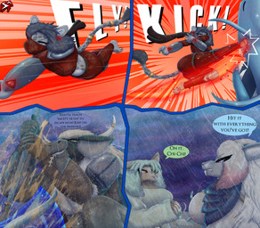 accessory ahoge amber_eyes anthro armor axe bangs barefoot battle battle_axe beard belt black_body black_fur black_nose blonde_hair blood blood_splatter blood_stain blue_body blue_eyes blue_hair blue_scales bodily_fluids bottomwear breasts brown_bottomwear brown_clothing brown_pants chest_tuft clenched_teeth clothing cloud coat colored_blood colored_nails countershade_face countershade_torso countershading dialogue ear_piercing ear_ring electricity emerald_(gem) eye_scar facial_hair facial_scar fangs fantasy feet female feral fight fingerless_gloves fluffy fluffy_chest flying_kick freckles fur furgonomics gauntlets gem gloves green_clothing green_coat green_hair green_topwear grey_body grey_fur hair handwear headband highlights_(coloring) holding_axe holding_battle_axe holding_melee_weapon holding_object holding_weapon horn horn_accessory hornband inner_ear_fluff kick lightning long_hair magic magic_user magnetism male markings mask mature_male melee_weapon midair motion_lines muscular muscular_female muscular_male nails neck_tuft night object_in_mouth oversized_sleeves pants pawpads piercing pink_pawpads purple_eyes raining red_background red_bottomwear red_clothing red_hair red_pants red_shirt red_topwear ring ring_piercing sabertooth_(anatomy) scales scar scarf shirt short_hair shoulder_pads simple_background sky spots spotted_markings tail tail_accessory tailband talking_to_another tan_body tan_fur teeth tendrils text thunderstorm topwear tuft unusual_blood unusual_bodily_fluids weapon wearing_mask wheat wheat_in_mouth white_hair yellow_blood stylish_apollo heart_of_the_lands mythology ithaca_juneia roseland_mingwei xander_dorwin zenchi_hasagami bovid bovine canid canine canis clouded_leopard coyote dragon felid mammal mythological_creature mythological_scalie pantherine scalie sea_monster sea_serpent true_buffalo water_buffalo comic hi_res story story_in_description