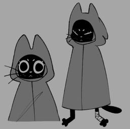 :< anthro bandage bandaged_foot barefoot big_pupils black_body black_fur cat_tail cloak clothing eyebrows eyelashes feet femboy freckled_face freckles fur grey_background grey_cloak grey_clothing grey_hood hood long_whiskers male pupils simple_background solo tail toes whiskers white_eyebrows white_nose white_sclera wide_eyed tuggg that_one_gay_cat_that_tuggg_drew domestic_cat felid feline felis mammal 2025 digital_drawing_(artwork) digital_media_(artwork) monochrome