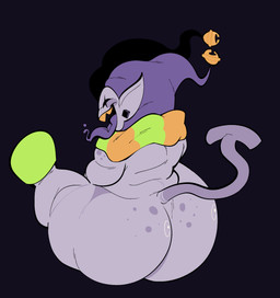big_butt butt clothing fool's_hat freckled_butt freckles hat headgear headwear jester male male_humanoid pointy_ears sharp_teeth shortstack shortstack_male slightly_chubby solo tail teeth tongue yellow_teeth fizzooka deltarune undertale_(series) jevil_(deltarune) darkner humanoid imp 2025 digital_media_(artwork) hi_res