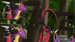 boulder claws dialogue duo falling female feral forest horn laugh male plant rock rope tail text trap_(contrivance) tree wings apollyondragon activision mythology spyro_the_dragon cynder spyro dragon mythological_creature mythological_scalie scalie 16:9 2024 digital_media_(artwork) english_text hi_res widescreen