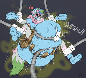 ageplay anthro assisted_masturbation big_diaper blush bodily_fluids bonnet booties breath clothing cum cum_in_diaper diaper diaper_bulge feces forced forced_orgasm gag genital_fluids headgear headwear heart_symbol huge_diaper hyper_diaper infantilism machine_bondage male onesie orgasm pacifier pacifier_gag panting pinned retrained_arms roleplay soiled_diaper solo stink_fumes unclean_diaper used_diaper poofbuttrocky rocky_(poofbuttrocky) canid canine canis mammal wolf hi_res