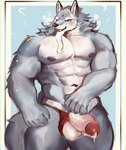 abs anthro beard biceps biped black_nose eyebrows facial_hair fur grey_body grey_fur grey_nipples male multicolored_body multicolored_fur muscular muscular_anthro muscular_male muscular_thighs navel nipples pecs solo thick_eyebrows two_tone_body two_tone_fur white_body white_eyebrows white_fur placid69 sdorica law_(sdorica) canid canine canis mammal wolf 2022 colored hi_res