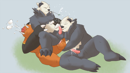 3_toes anal anal_penetration anthro balls bareback bent_spoon_position big_penis black_body black_fur bodily_fluids brown_body brown_fur butt claws cum cum_in_ass cum_inside cum_while_penetrated cumshot ejaculation erection eyes_closed feet from_behind_position fur genital_fluids genitals group group_sex hands-free leaf licking lying male male/male male_penetrated male_penetrating male_penetrating_male nude on_back orgasm penetration penis sex simple_background slightly_chubby spread_legs spreading threesome toes tongue tongue_out trio conditional_dnp mabit nintendo pokemon bear emboar generation_5_pokemon generation_6_pokemon mammal pangoro pokemon_(species) suid suine sus_(pig) wild_boar 2014