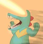 blue_body blue_skin male open_mouth screaming solo epilepsy_warning lamiaaaa nintendo pokemon twitch_plays_pokemon lazorgator generation_2_pokemon pokemon_(species) reptile scalie totodile 2014 animated digital_media_(artwork) half-length_portrait high_framerate portrait short_playtime