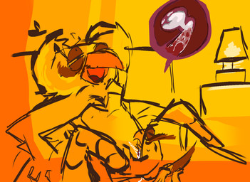 andromorph angry_birds_madness anthro bed female furniture harold(angry_birds) husband_penetrating_wife intersex lynette(angry_birds) male male/female on_bed orange_background simple_background size_difference sparkythefig angry_birds rovio_entertainment sega avian bird humanoid sketch