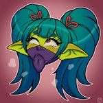 ahegao bodily_fluids eye_roll female green_body green_hair green_skin hair looking_pleasured mask ninja not_furry red_eyes tears tongue tongue_out warrior raiouart mitzy_the_gobbo goblin humanoid 1:1 hi_res icon