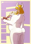 anthro beard blonde_hair butt eating facial_hair hair hairy horn long_ears male nub_tail overweight overweight_anthro overweight_male presenting solo saintbullart undertale undertale_(series) asgore_dreemurr bovid caprine goat mammal monster absurd_res hi_res