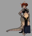 anthro blush breasts brown_hair chain_accessory claws clothed clothing female hair looking_at_viewer navel one_leg_up pose raised_leg simple_background slightly_chubby smile solo tail songgoishtar rosemary_lutece armadillo mammal xenarthran absurd_res hi_res meme