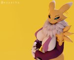 anthro big_breasts black_sclera blue_eyes breasts clothed clothing female fur looking_at_viewer solo xuyachu bandai_namco digimon canid canine digimon_(species) fox mammal renamon 2025 3d_(artwork) digital_media_(artwork) hi_res