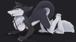 all_fours anthro black_body black_fur blue_eyes breasts chest_tuft claws clothing digitigrade female fur hanging_breasts headgear headwear nipples non-mammal_breasts nude pink_nipples sharp_teeth solo tail tail_tuft teeth tuft white_body white_fur jeyeff valkyria sergal 16:9 3d_(artwork) digital_media_(artwork) widescreen