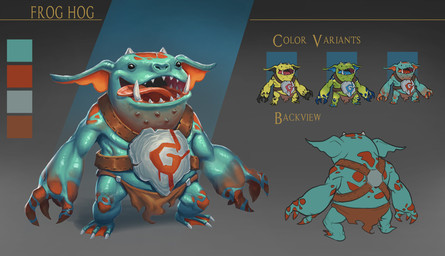 2_horns 3_fingers 3_toes armor beady_eyes black_eyes blue_body blue_skin blue_spots blue_tongue bottomwear brown_bottomwear brown_clothing brown_loincloth claws clothed clothed_male clothing color_swatch color_variation feet fingers gradient_background green_body green_skin grey_background grey_claws grey_horn horn light loincloth male markings membrane_(anatomy) open_mouth open_smile red_spots red_tongue semi-anthro sharp_teeth short_horn simple_background small_horn smile solo spots spotted_body spotted_skin standing teeth text three-quarter_view toe_claws toes tongue tusks webbed_feet yellow_body yellow_skin spaniel_reyes project_vantage frog_hog monster 2021 colored digital_media_(artwork) english_text hi_res lighting model_sheet shaded
