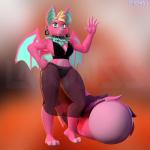 anthro breasts clothed clothing collar ear_piercing female fur hair looking_at_viewer panties piercing simple_background smile solo underwear wings laionss bat mammal 1:1 2018 3d_(artwork) digital_media_(artwork) hi_res