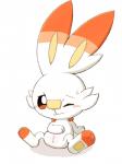 anthro blush bodily_fluids female genitals looking_at_viewer one_eye_closed pussy semi-anthro simple_background solo spread_legs spreading sweat white_background young young_anthro young_female rokesys nintendo pokemon generation_8_pokemon lagomorph mammal pokemon_(species) scorbunny 2019 hi_res