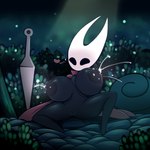 2019 anthro arachnid areola arthropod big_areola big_breasts big_nipples black_areola black_body black_nipples bodily_fluids breasts cloak clothing digital_media_(artwork) elfdrago female genitals heart_symbol hi_res holding_breast hollow_knight hornet_(hollow_knight) huge_areola huge_nipples lactating mask nail_(weapon) nipples pussy red_cloak red_clothing smile solo team_cherry wearing_mask white_mask