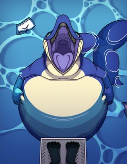 anthro baleen belly big_belly blue_body blue_eyes blue_tail first_person_view gaping_mouth mouth_shot open_mouth sea tail throat vore water white_belly lyndrex aquatic baleen_whale cetacean mammal whale 2024 hi_res