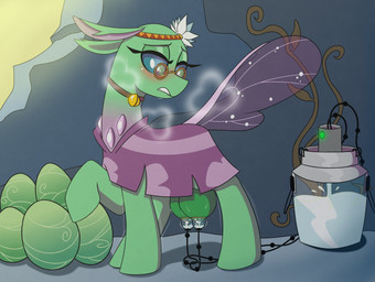 big_teats blue_eyes bodily_fluids breast_milking crotch_breasts egg eyewear female feral glasses green_body green_nipples lactating looking_back looking_pleasured nipples pince-nez quadruped solo standing teats wearing_glasses nicelydrawnfillies friendship_is_magic hasbro my_little_pony tymbal_(mlp) changeling_(mlp) absurd_res hi_res