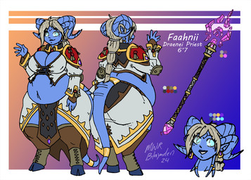 2_horns accessory armor belly big_breasts big_butt biped blue_body blue_hair blue_hooves blue_horn blue_scales blue_skin blue_tail bottomwear breasts butt cleavage clothed clothing cloven_hooves color_swatch curled_horn elbow_pads female female_humanoid footwear furgonomics hair hooves horn humanoid_pointy_ears imperial_unit jewelry loincloth magic_staff midriff overweight overweight_female overweight_humanoid pink_crystals pink_glow pointy_ears red_armor ring scales shoulder_pads solo stated_height stated_species tail tail_accessory tail_jewelry tail_ring tan_hair text thick_thighs tied_hair toeless_footwear unguligrade white_clothing blayaden blizzard_entertainment warcraft faahnii_(blayaden) draenei humanoid 2024 character_name hi_res model_sheet