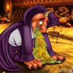 2014 activision all_fours black_claws bodily_fluids brown_eyebrows cape claws clothed clothing detailed_background digital_media_(artwork) eyebrows filth finger_claws glistening glistening_eyes green_eyes horn male on_ground orange_body orange_skin ripto scalie shadow signature solo spyro_the_dragon tan_horn topwear vomit vomit_on_ground vomiting white_clothing white_topwear yaoifairy yaoifairyxxx