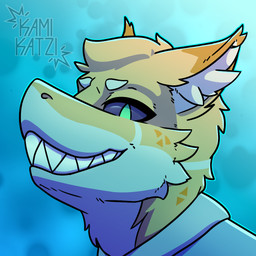 anthro dark_sclera fluffy fur green_eyes male sharp_teeth solo teeth water yellow_body yellow_fur kamikatze hakarl_the_floofy_shark aquatic fish shark 1:1 headshot_portrait portrait watermark