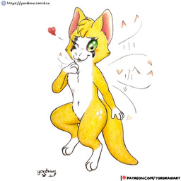 3_toes feet female flying fur green_eyes looking_at_viewer one_eye_closed open_mouth open_smile patreon_logo patreon_username paws smile smiling_at_viewer solo spread_legs spreading text toes wings wink winking_at_viewer yellow_body yellow_fur yordraw dust:_an_elysian_tail patreon fidget_(elysian_tail) bat felid feline mammal nimbat 1:1 hi_res traditional_media_(artwork) url