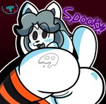 anthro ass_up blush butt butt_focus clothing female genitals hair holidays humanoid_genitalia humanoid_pussy legwear looking_at_viewer pussy solo thigh_highs mintytempest halloween undertale undertale_(series) temmie_(undertale) canid canine felid feline mammal tem hi_res